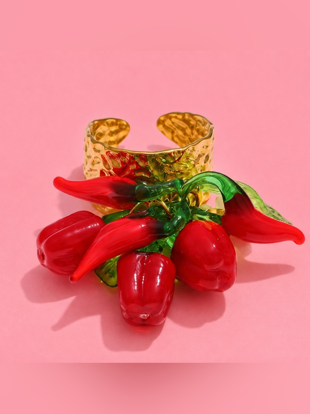 Cute Chili Red Pepper Gold Ring